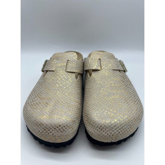 Birkenstock Boston Clogs Men\'s Size 10 Shiny Gold Python Eggshell New main image 5